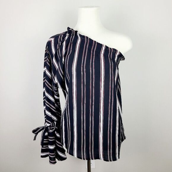 Bishop + Young Stripe One Shoulder Blouse Small - Picture 2 of 16